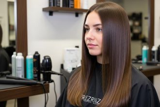 Cheveux lisses et brillants après un lissage brésilien en salon