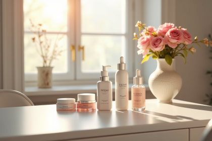 coffre de beauté avec produits français et fleurs fraîches