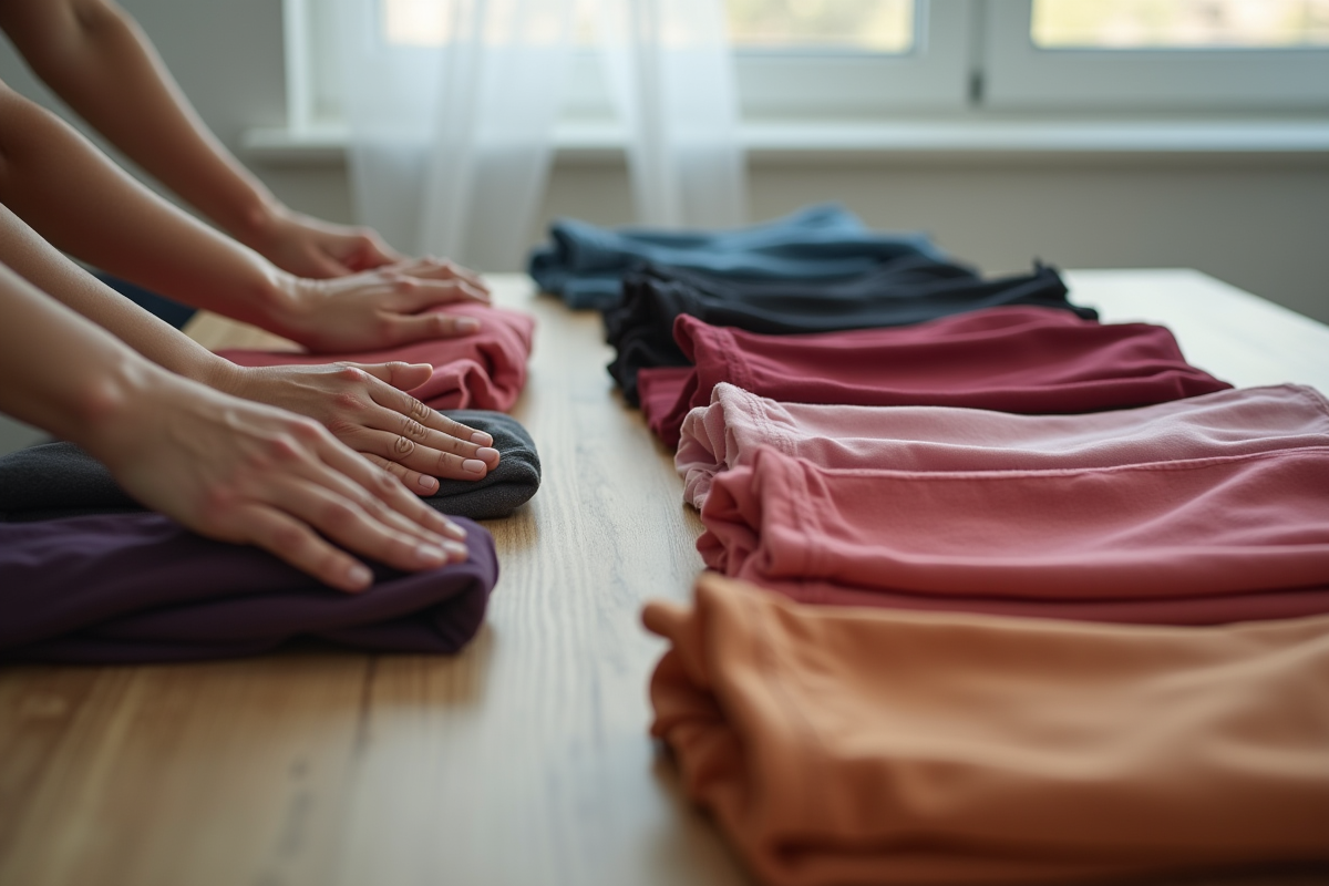 Mains comparant différentes tailles de leggings colorés
