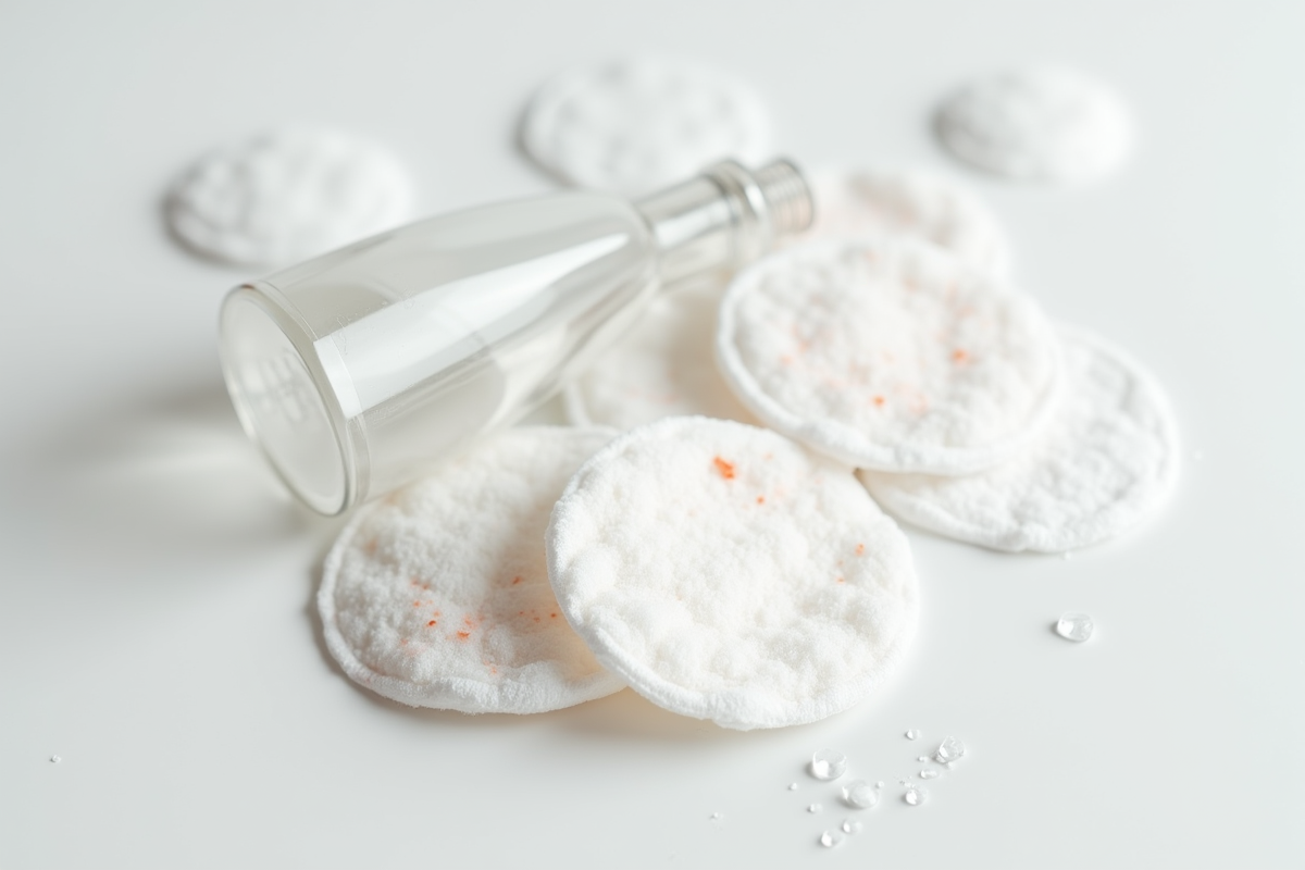 Cotons avec résidus de maquillage et traces d