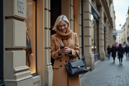 Femme élégante dans une boutique parisienne chic