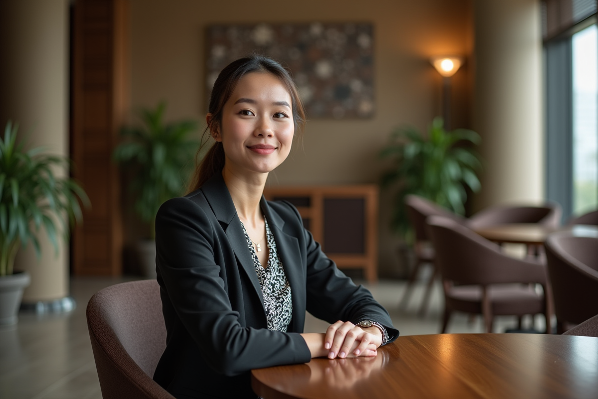 Jeune femme professionnelle assise dans un lounge élégant
