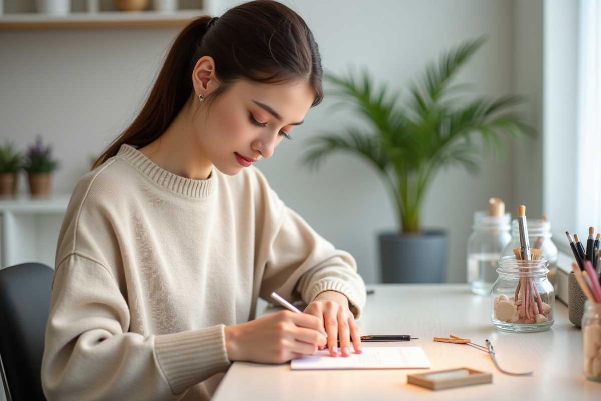 Jeune femme en soin des ongles dans un salon moderne
