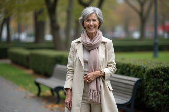 Femme confiante de 65 ans dans un parc urbain élégant