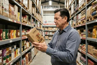 Propriétaire de magasin examinant des produits orientaux dans un entrepôt de grossiste