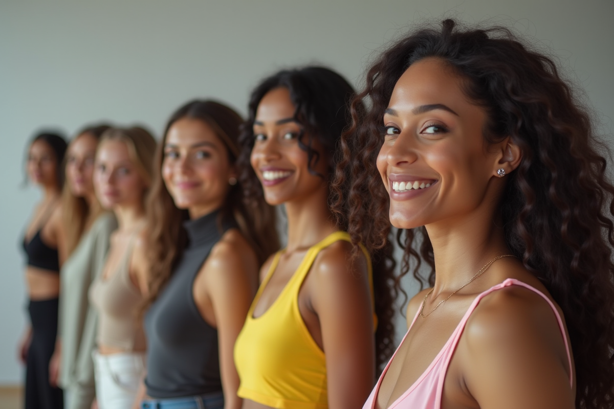 Groupe de modèles en studio pratiquant la marche