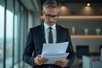 Homme d'affaires en costume dans un bureau moderne