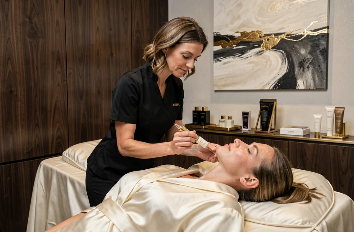 Soin visage haut de gamme avec produits Carita dans l'institut de beauté Carita à Bron