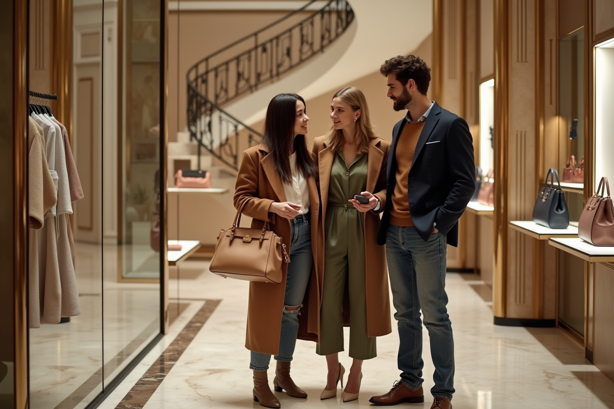 Jeunes adultes admirant des articles de luxe en magasin