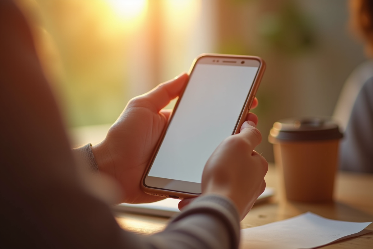 Mains tenant un smartphone avec un message affectueux affiché