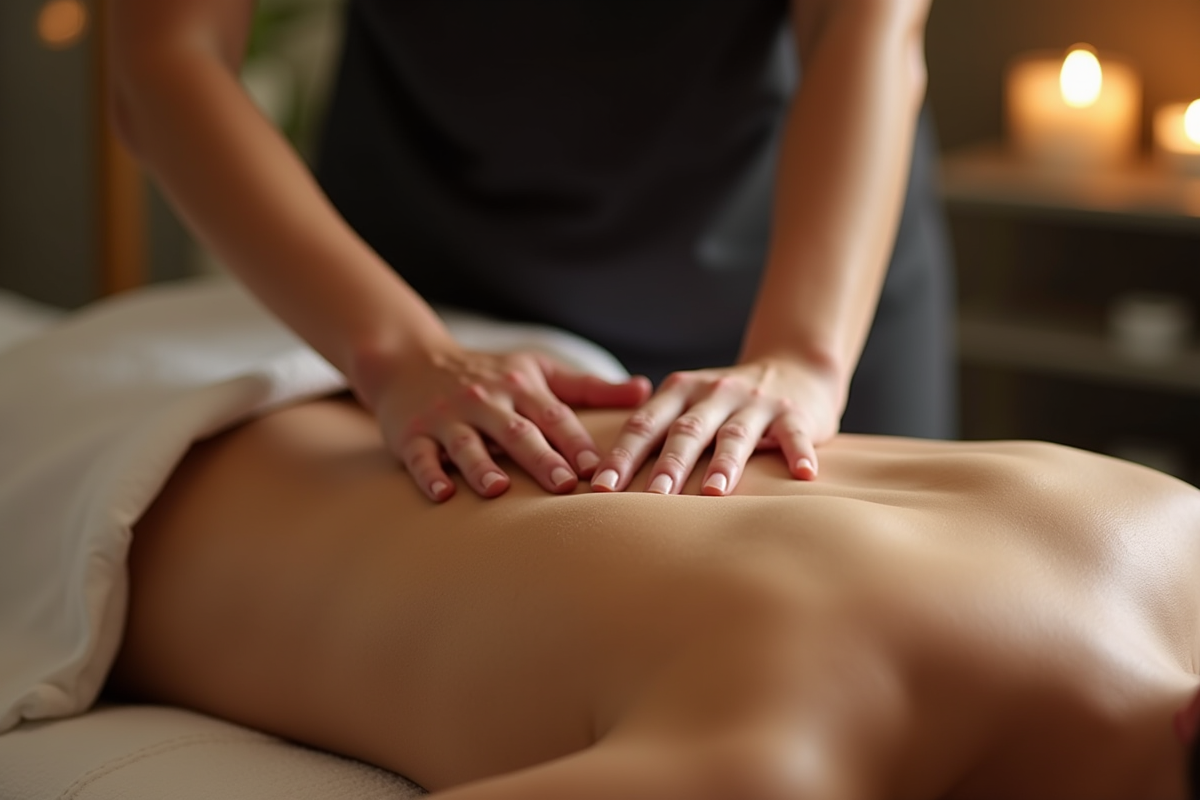 Thérapeute de massage sans toucher lors d'une séance relaxante