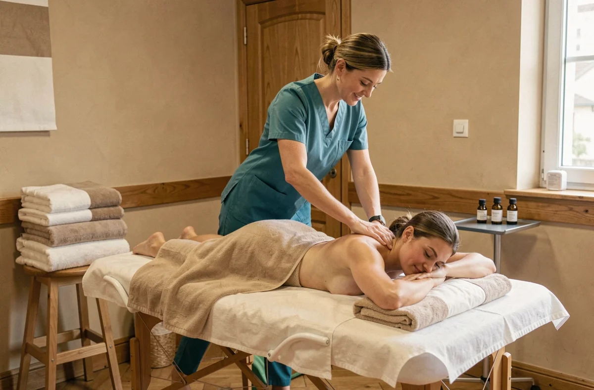 Massage relaxant en cabine de soin à l'institut Plaisir d'un Soin dans le 9e arrondissement de Lyon