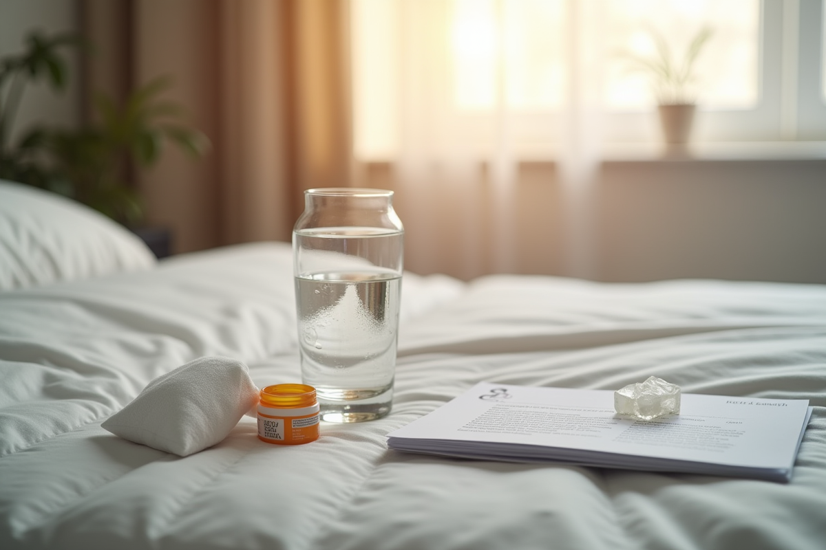 Chambre matinale avec eau de source et médicaments pour soins visage