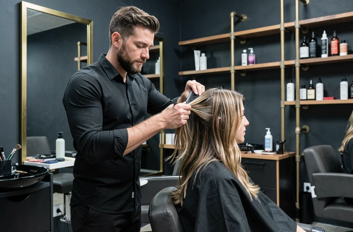 Coloriste du salon Empreinte By Alkev appliquant une couleur sur une cliente