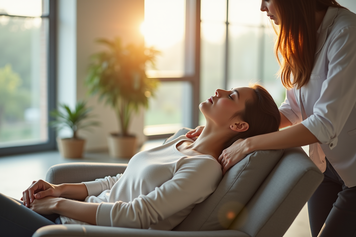 Salon moderne avec personne recevant un massage du cou